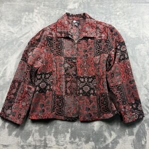 FIRST OPTION Women's Size L Red/Black Tapestry Full Zip Jacket, Long Sleeve